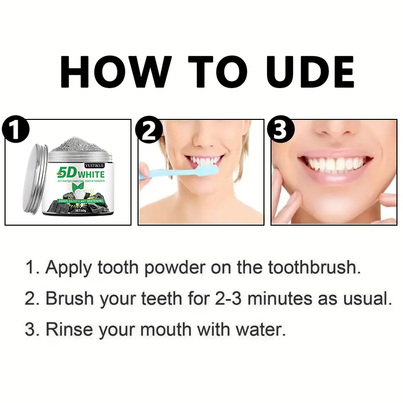 YUlTlKUE 5D White Activated ch - đánh giá và giá Teeth Whitening Charcoal