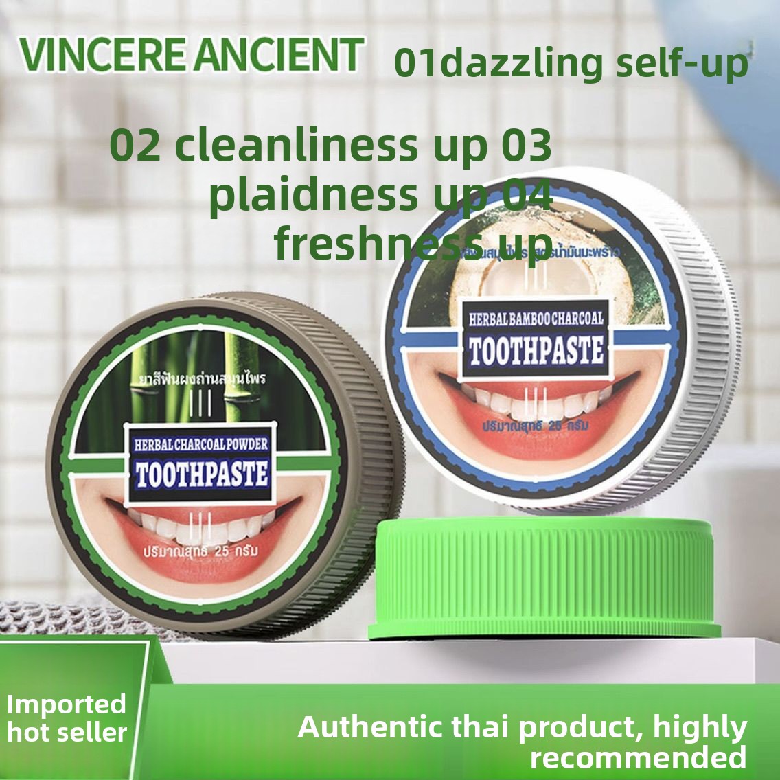 Natural Thai VINCERE Tooth Pow - đánh giá và giá Teeth Whitening Charcoal